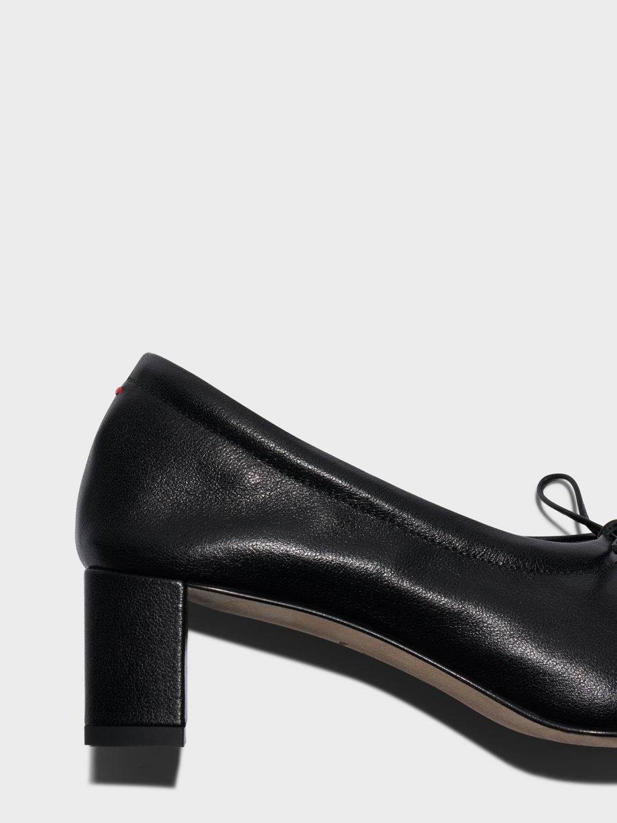 Aeyde | Narissa Glove Leather Pumps for Women | Black Lambskin | Square Toe | Mid Heel | Heel Details