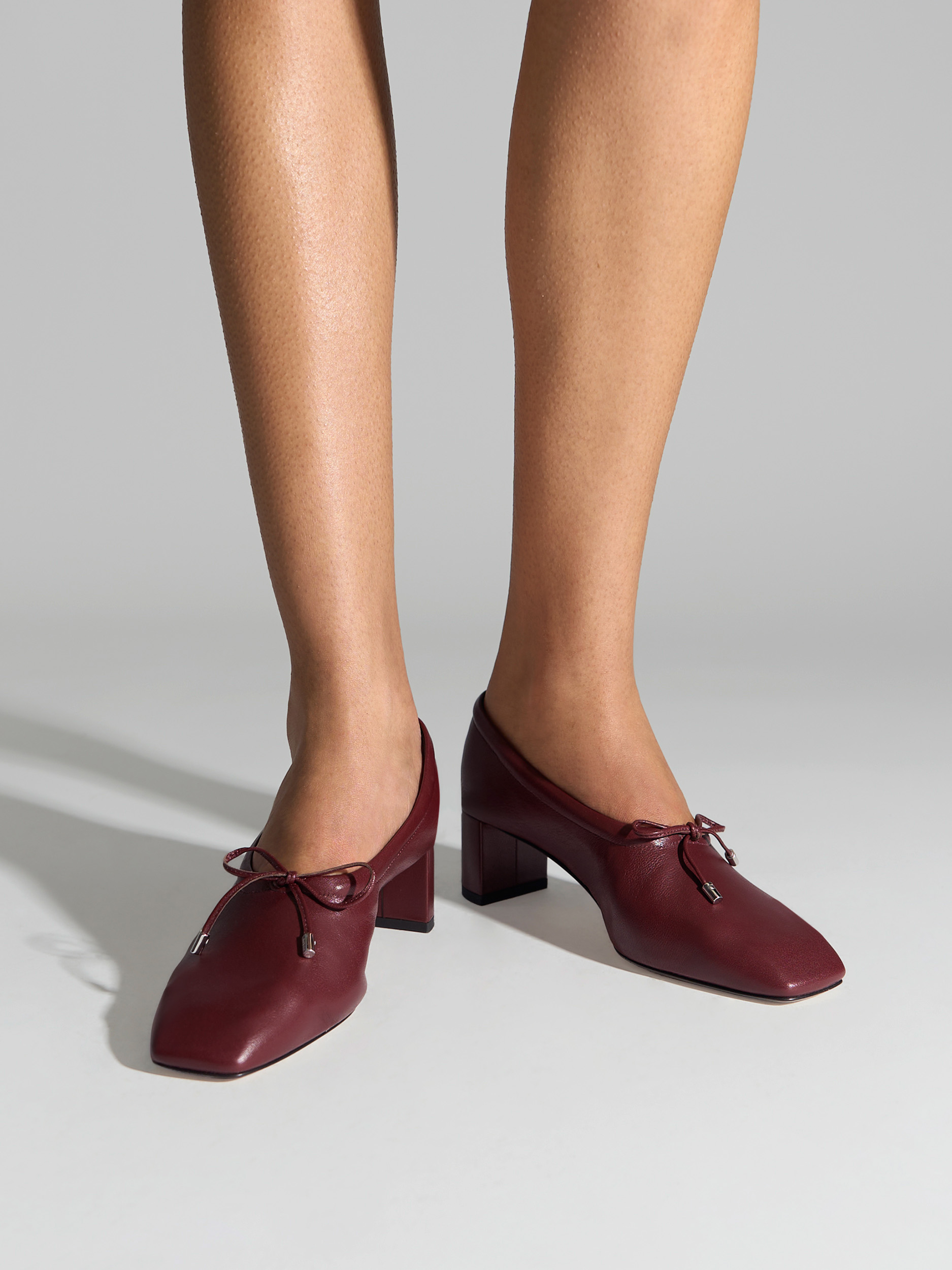 Aeyde | Narissa Glove Leather Pumps for Women | Port Lambskin | Square Toe | Mid Heel | On Feet