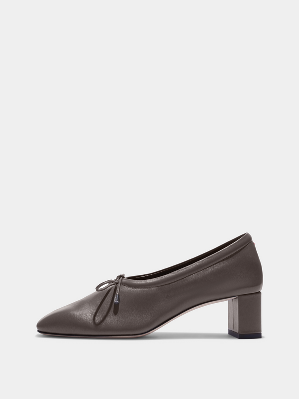 Aeyde | Narissa Glove Leather Pumps for Women | Taupe Lambskin | Square Toe | Mid Heel | Side View