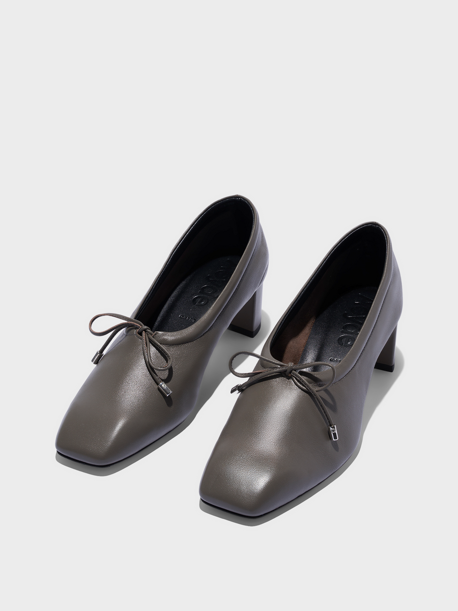 Aeyde | Narissa Glove Leather Pumps for Women | Taupe Lambskin | Square Toe | Mid Heel | Luxury Materials | Handmade in Italy