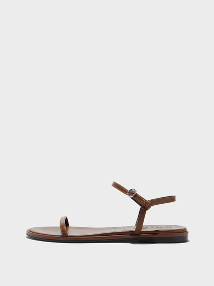 Aeyde | Nettie Leather Flat Sandals for Women | Tobacco Nappa | Round Toe | Flat Heel | Side View