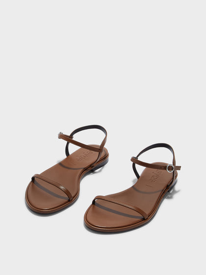 Aeyde | Nettie Leather Flat Sandals for Women | Tobacco Nappa | Round Toe | Flat Heel | Luxury Materials | Handmade in Italy