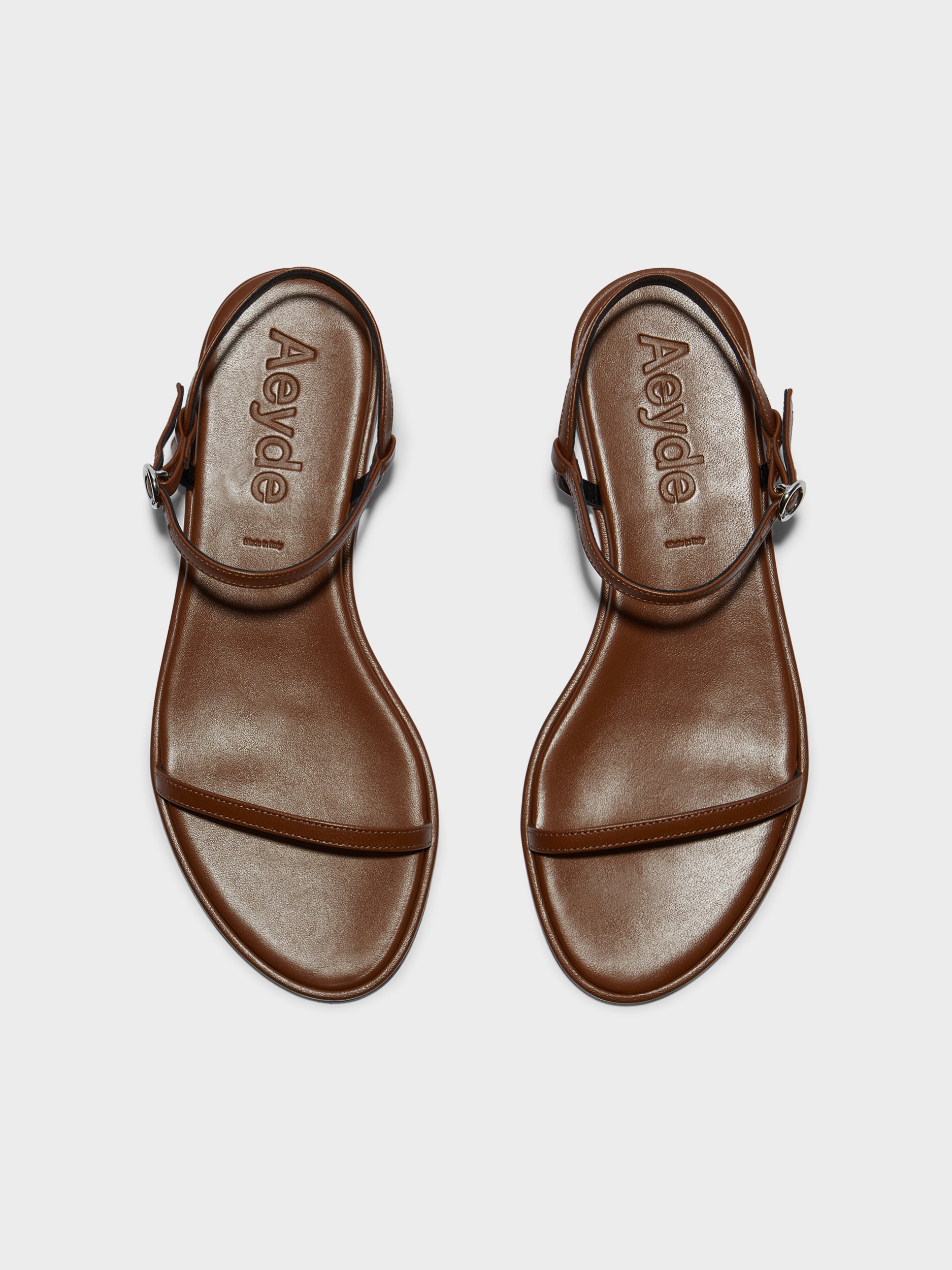 Aeyde | Nettie Leather Flat Sandals for Women | Tobacco Nappa | Round Toe | Flat Heel | Front View