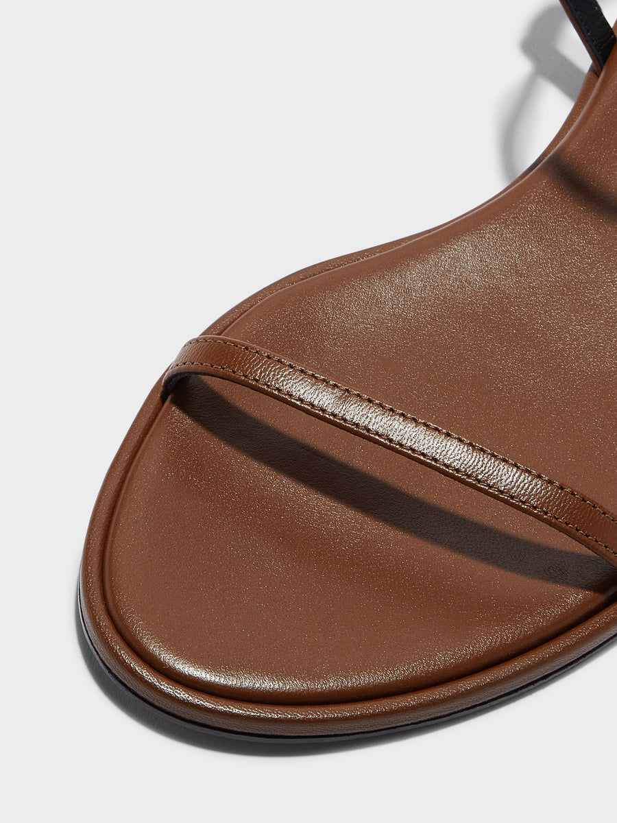 Aeyde | Nettie Leather Flat Sandals for Women | Tobacco Nappa | Round Toe | Flat Heel | Heel Details