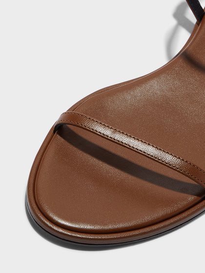 Aeyde | Nettie Leather Flat Sandals for Women | Tobacco Nappa | Round Toe | Flat Heel | Heel Details