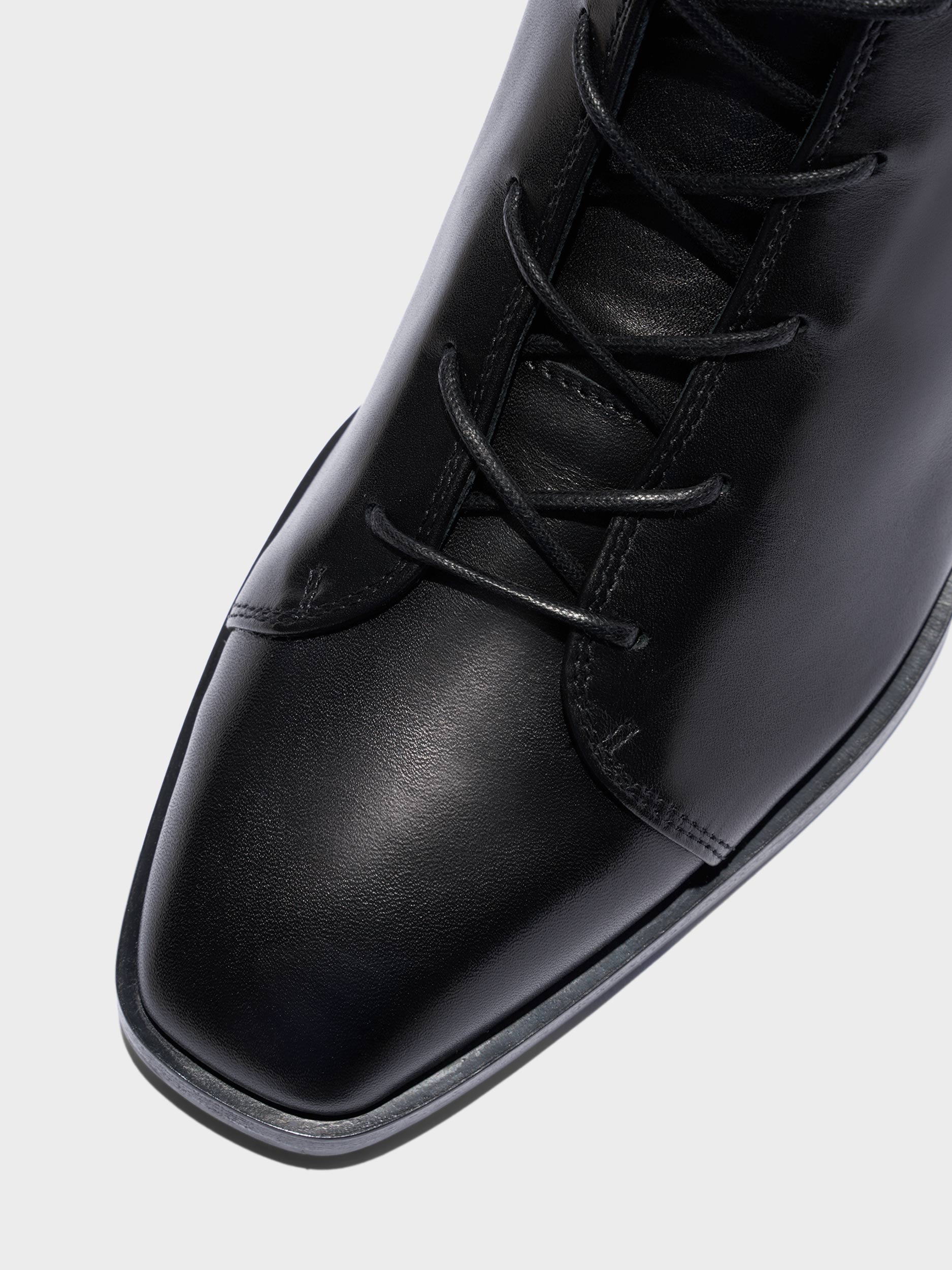 Aeyde | Noel Leather Ankle Boots Leather Ankle Boots for Women | Black Calf | Square Toe | Low Heel | Heel Details