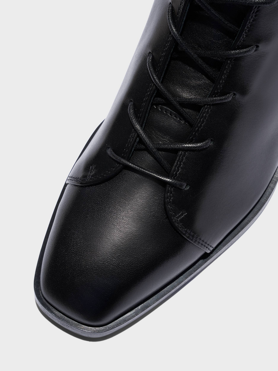 Aeyde | Noel Leather Ankle Boots Leather Ankle Boots for Women | Black Calf | Square Toe | Low Heel | Heel Details