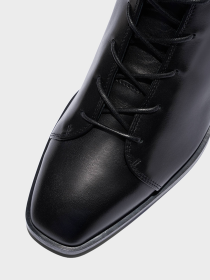 Aeyde | Noel Leather Ankle Boots Leather Ankle Boots for Women | Black Calf | Square Toe | Low Heel | Heel Details