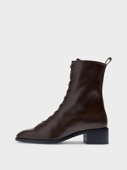 Aeyde | Noel Leather Ankle Boots Leather Ankle Boots for Women | Moka Calf | Square Toe | Low Heel | Side View