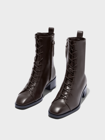 Aeyde | Noel Leather Ankle Boots Leather Ankle Boots for Women | Moka Calf | Square Toe | Low Heel | Luxury Materials | Handmade in Italy