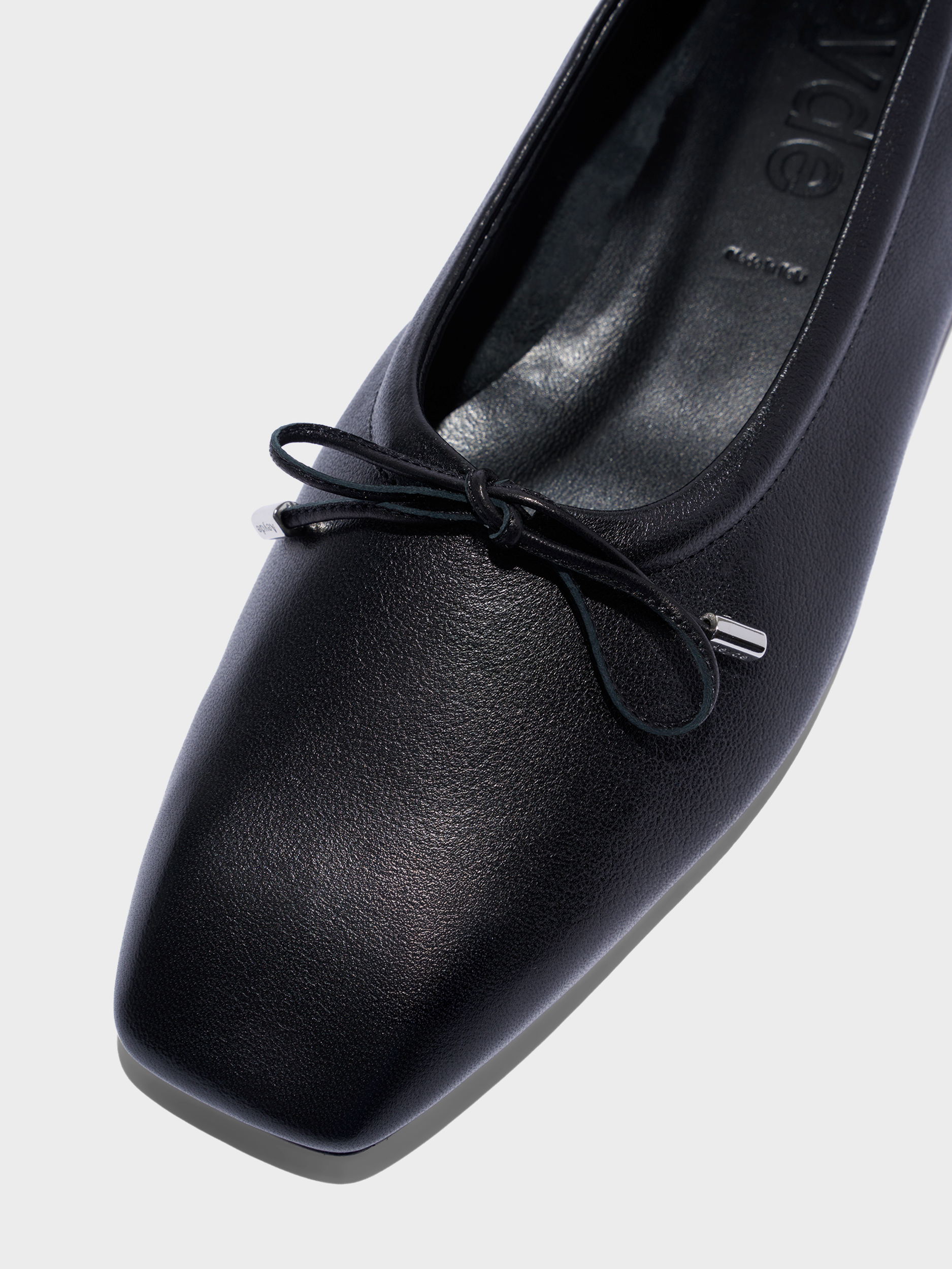 Aeyde | Nomi Glove Leather Flats for Women | Black Lambskin | Square Toe | Flat Heel | Heel Details