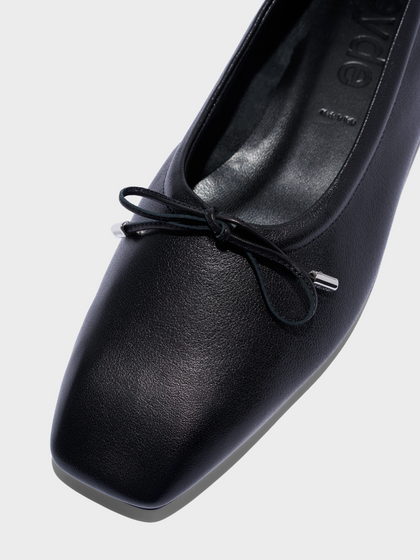 Aeyde | Nomi Glove Leather Flats for Women | Black Lambskin | Square Toe | Flat Heel | Heel Details
