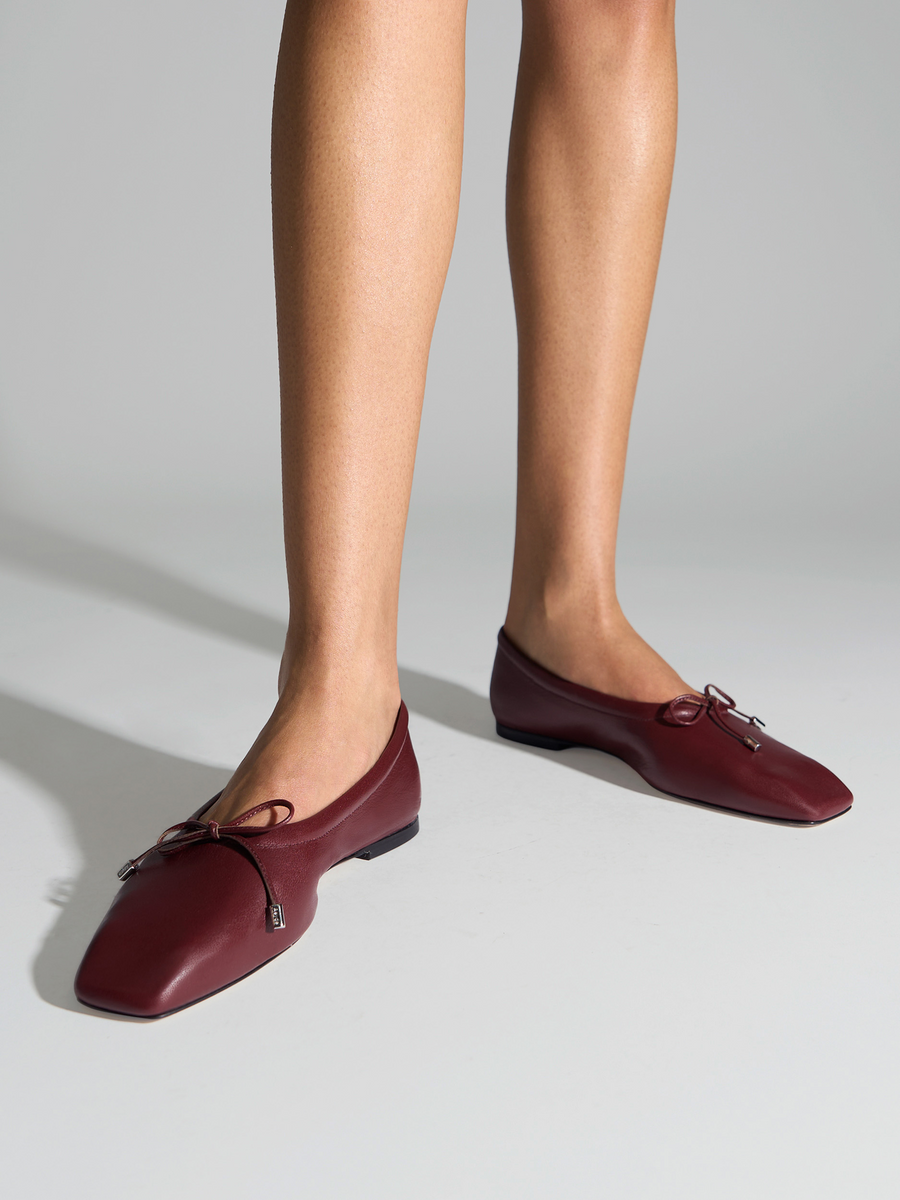 Aeyde | Nomi Glove Leather Flats for Women | Port Lambskin | Square Toe | Flat Heel | On Feet