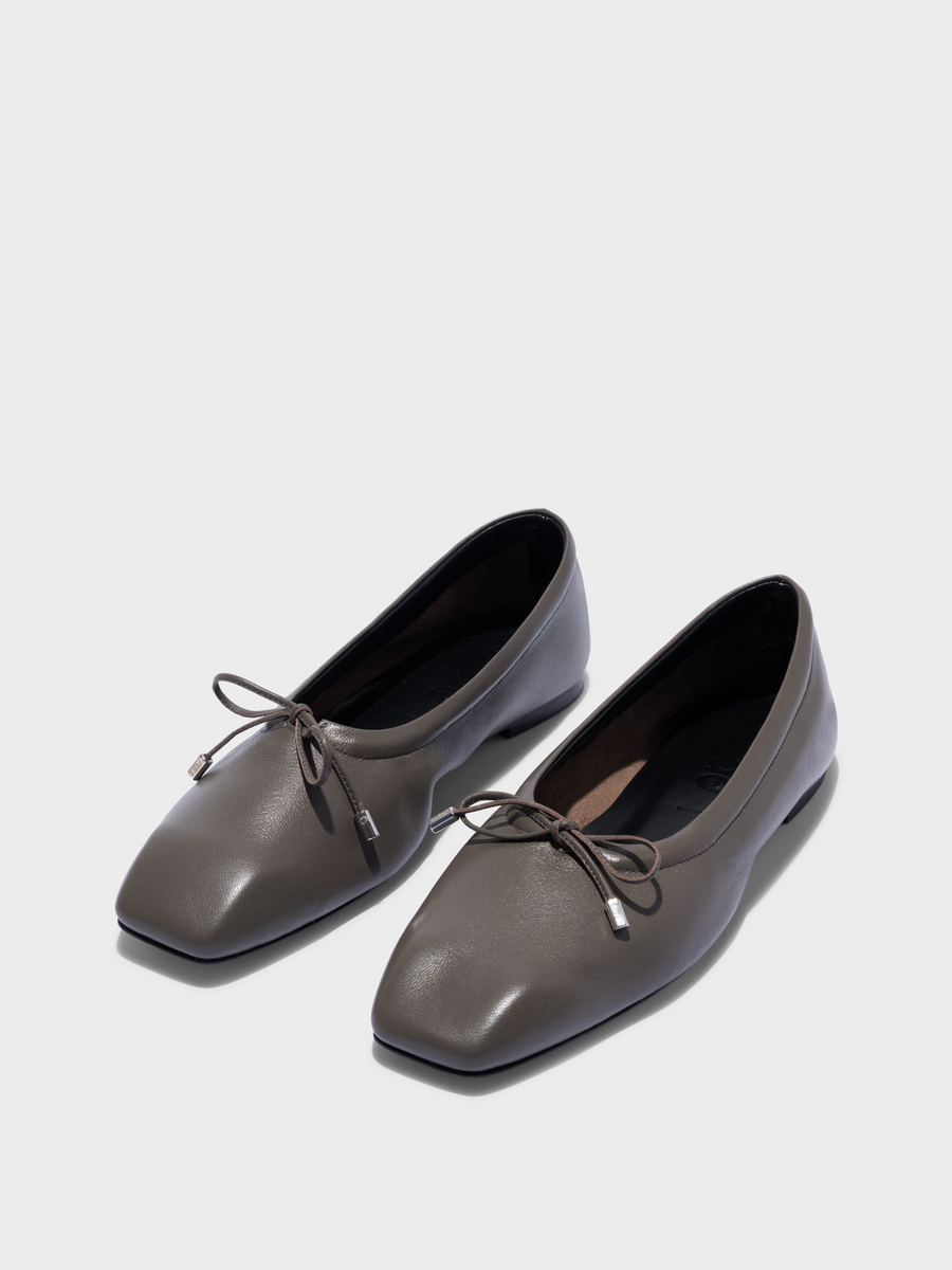 Aeyde | Nomi Glove Leather Flats for Women | Taupe Lambskin | Square Toe | Flat Heel | Luxury Materials | Handmade in Italy