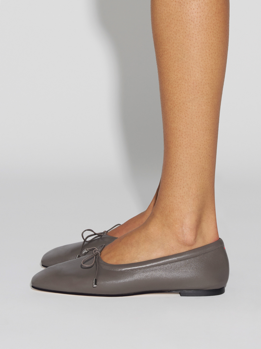Aeyde | Nomi Glove Leather Flats for Women | Taupe Lambskin | Square Toe | Flat Heel | How to Style