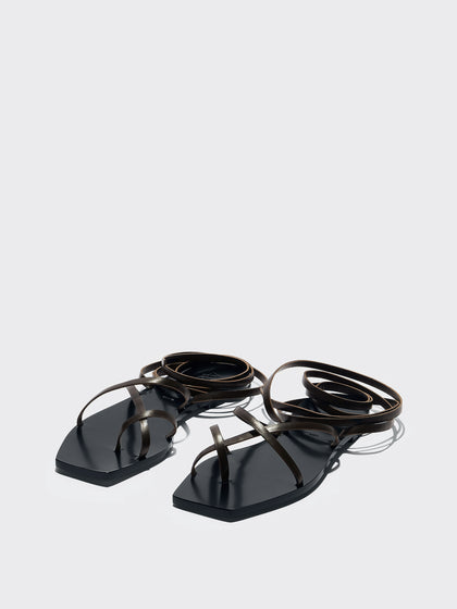 Aeyde | Norah Leather Flat Sandals for Women | Moka Calf | Square Toe | Flat Heel | Luxury Materials | Handmade in Italy