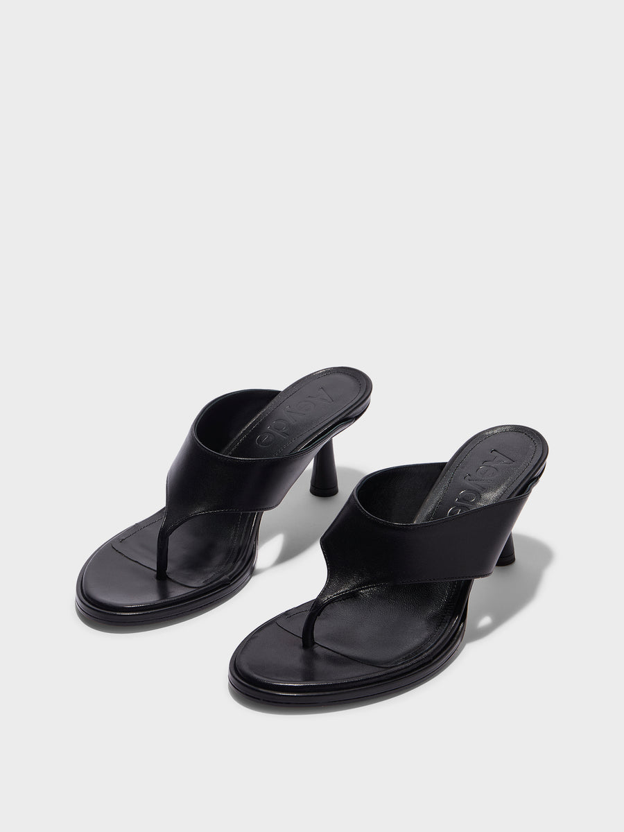 Aeyde | Olenna Leather Heeled Sandals for Women | Black Nappa | Round Toe | Mid Heel | Luxury Materials | Handmade in Italy