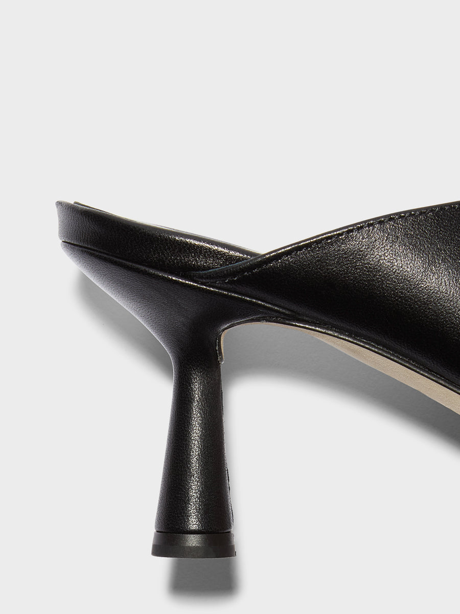 Aeyde | Olenna Leather Heeled Sandals for Women | Black Nappa | Round Toe | Mid Heel | Heel Details