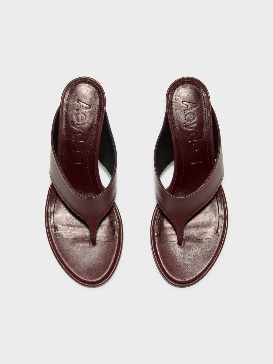 Aeyde | Olenna Leather Heeled Sandals for Women | Port Nappa | Round Toe | Mid Heel | Front View