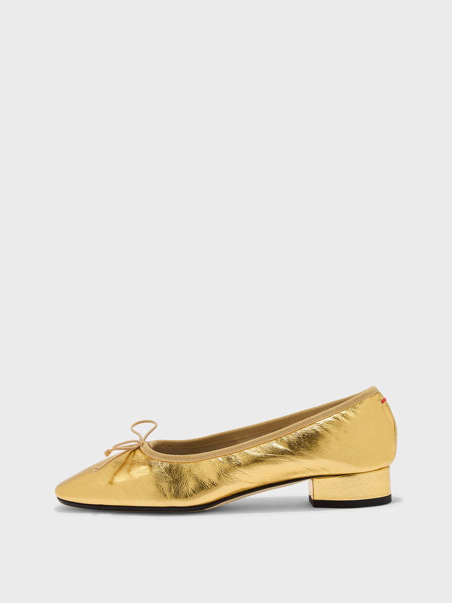 Aeyde | Onda Leather Flats for Women | Gold Crackle | Round Toe | Low Heel | Side View