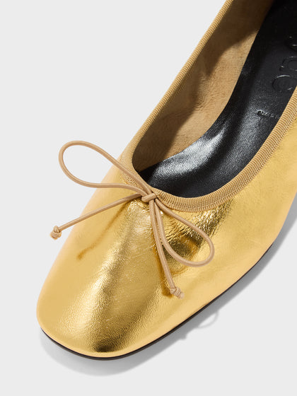 Aeyde | Onda Leather Flats for Women | Gold Crackle | Round Toe | Low Heel | Heel Details