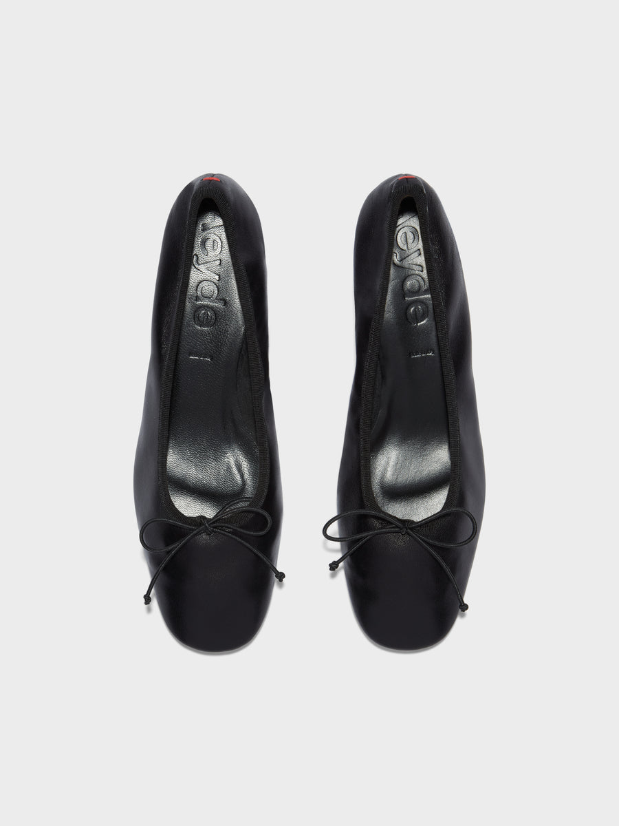 Aeyde | Onda Leather Flats for Women | Black Nappa | Round Toe | Low Heel | Front View