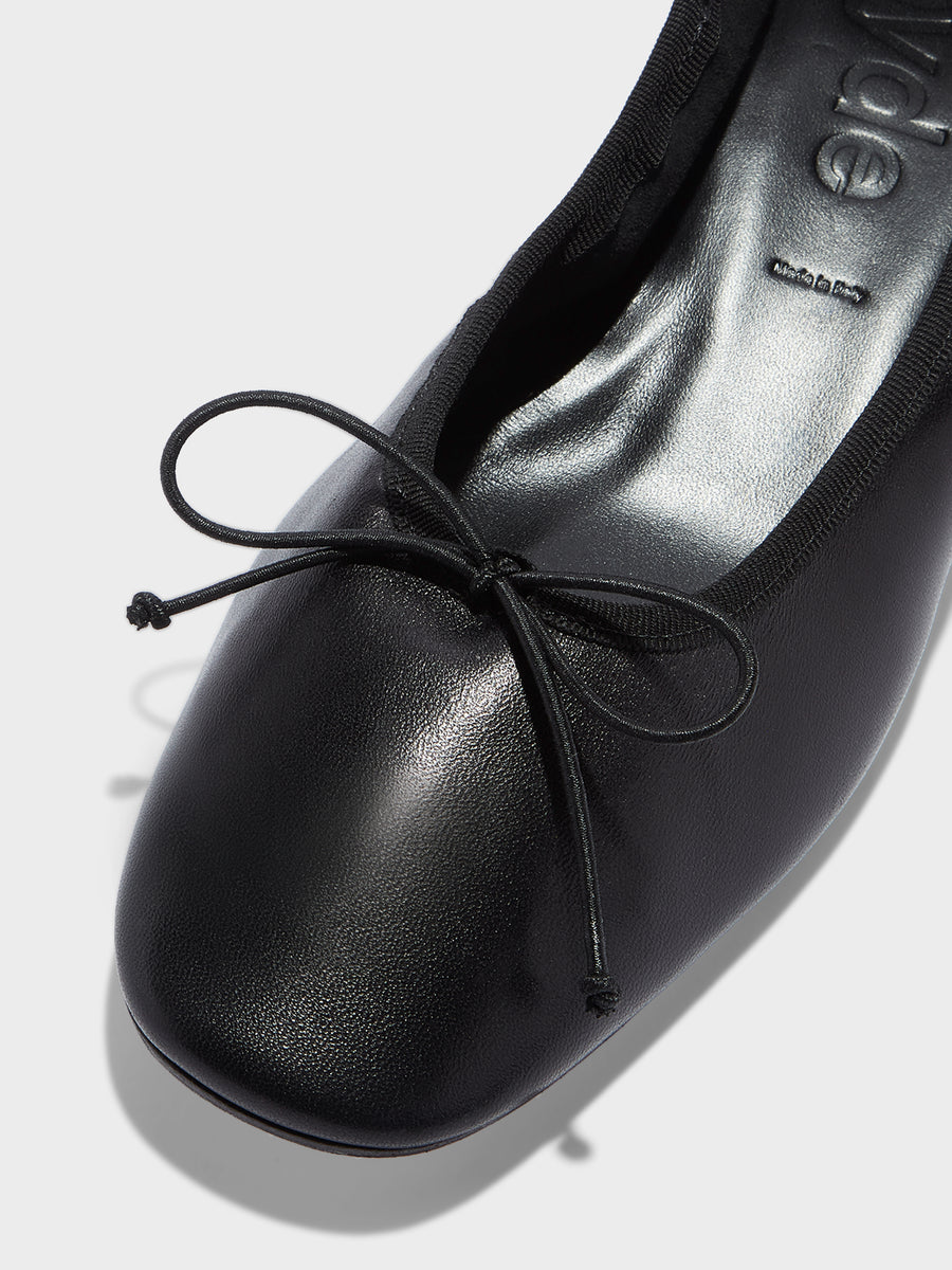 Aeyde | Onda Leather Flats for Women | Black Nappa | Round Toe | Low Heel | Heel Details