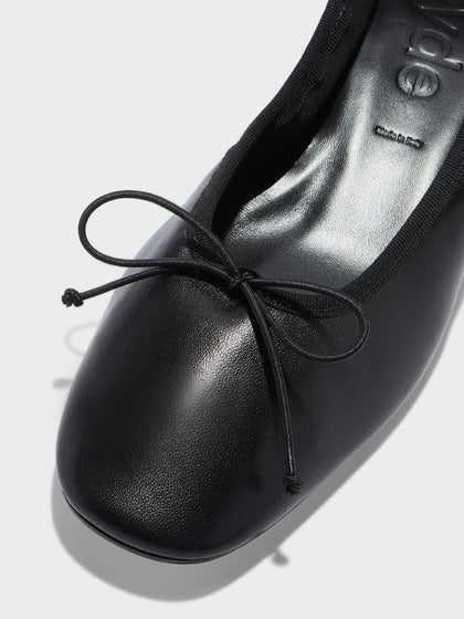 Aeyde | Onda Leather Flats for Women | Black Nappa | Round Toe | Low Heel | Heel Details