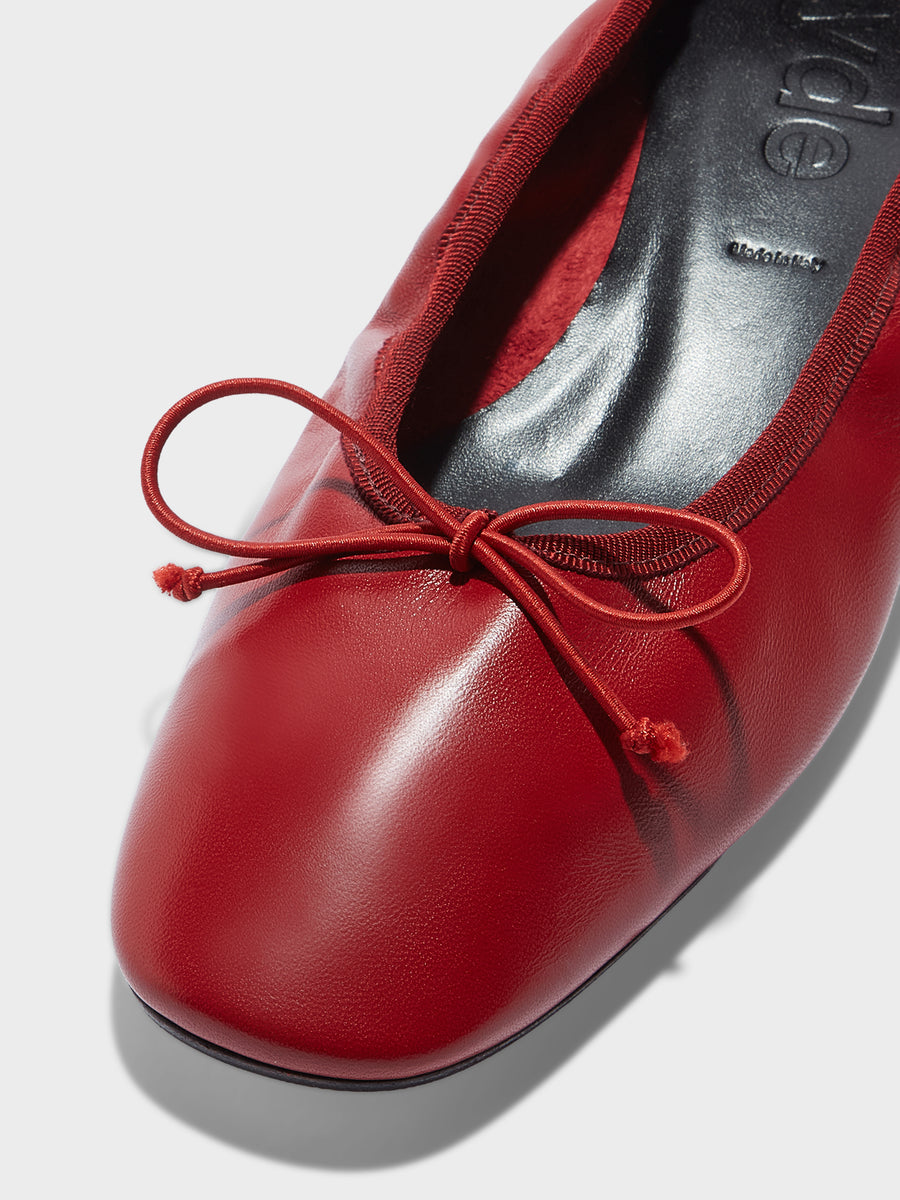 Aeyde | Onda Leather Flats for Women | Scarlet Nappa | Round Toe | Low Heel | Heel Details