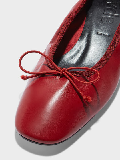 Aeyde | Onda Leather Flats for Women | Scarlet Nappa | Round Toe | Low Heel | Heel Details