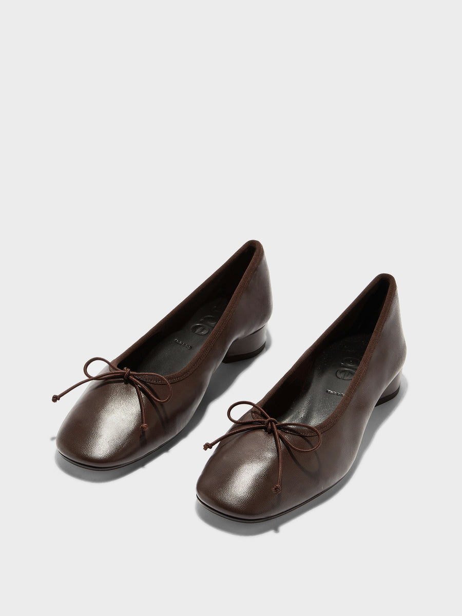 Aeyde | Onda Leather Flats for Women | Moka Nappa | Round Toe | Low Heel | Luxury Materials | Handmade in Italy