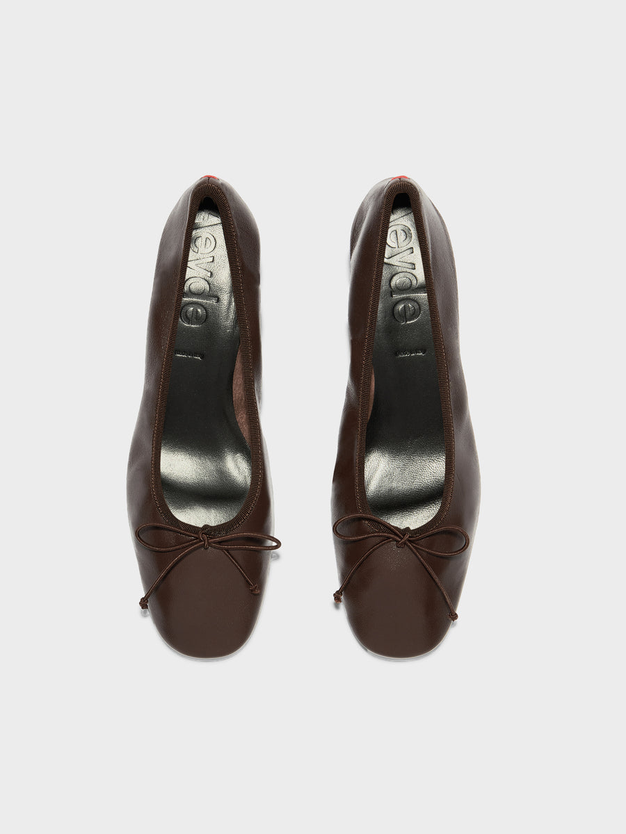 Aeyde | Onda Leather Flats for Women | Moka Nappa | Round Toe | Low Heel | Front View