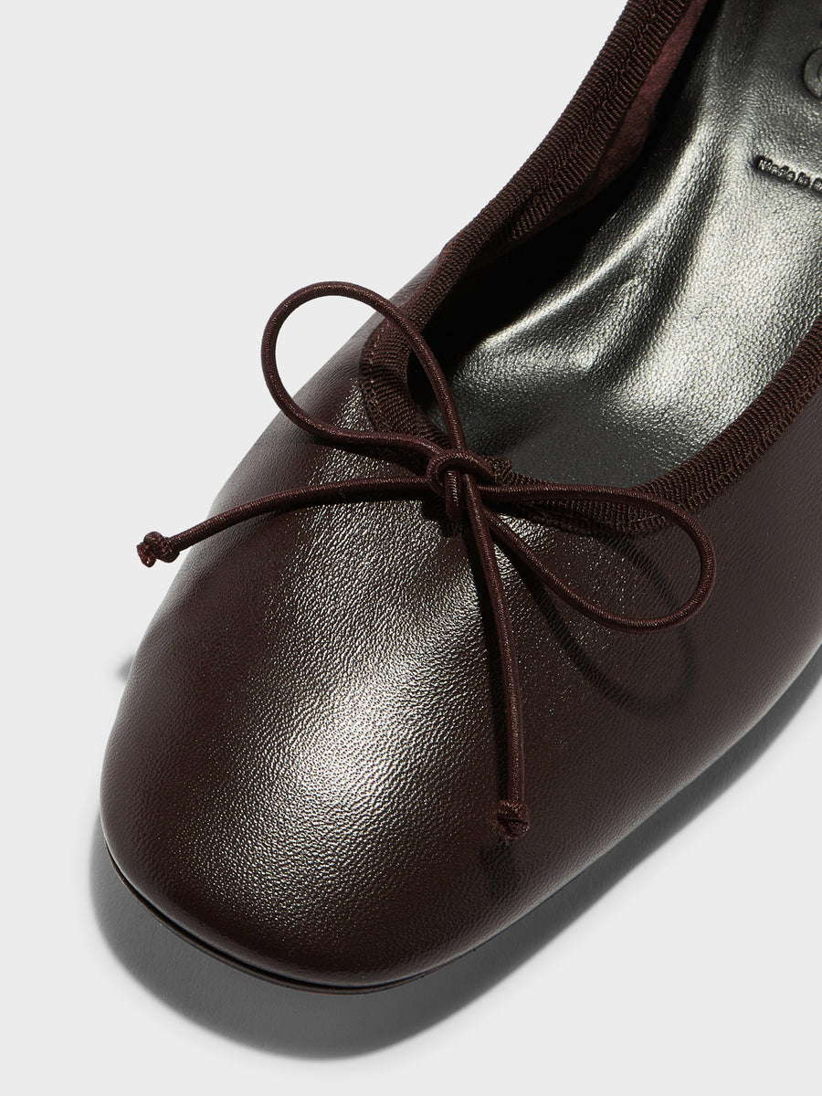 Aeyde | Onda Leather Flats for Women | Moka Nappa | Round Toe | Low Heel | Heel Details