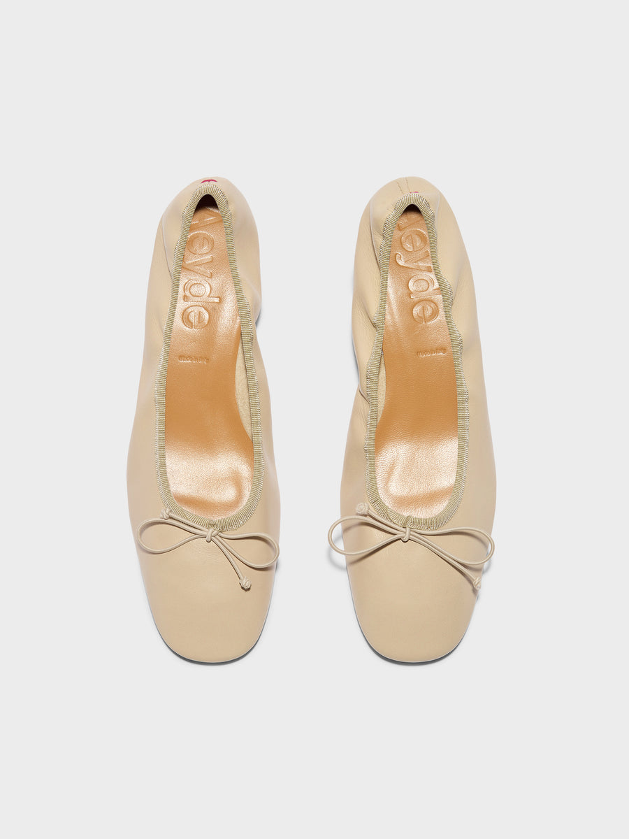 Aeyde | Onda Leather Flats for Women | Sand Nappa | Round Toe | Low Heel | Front View