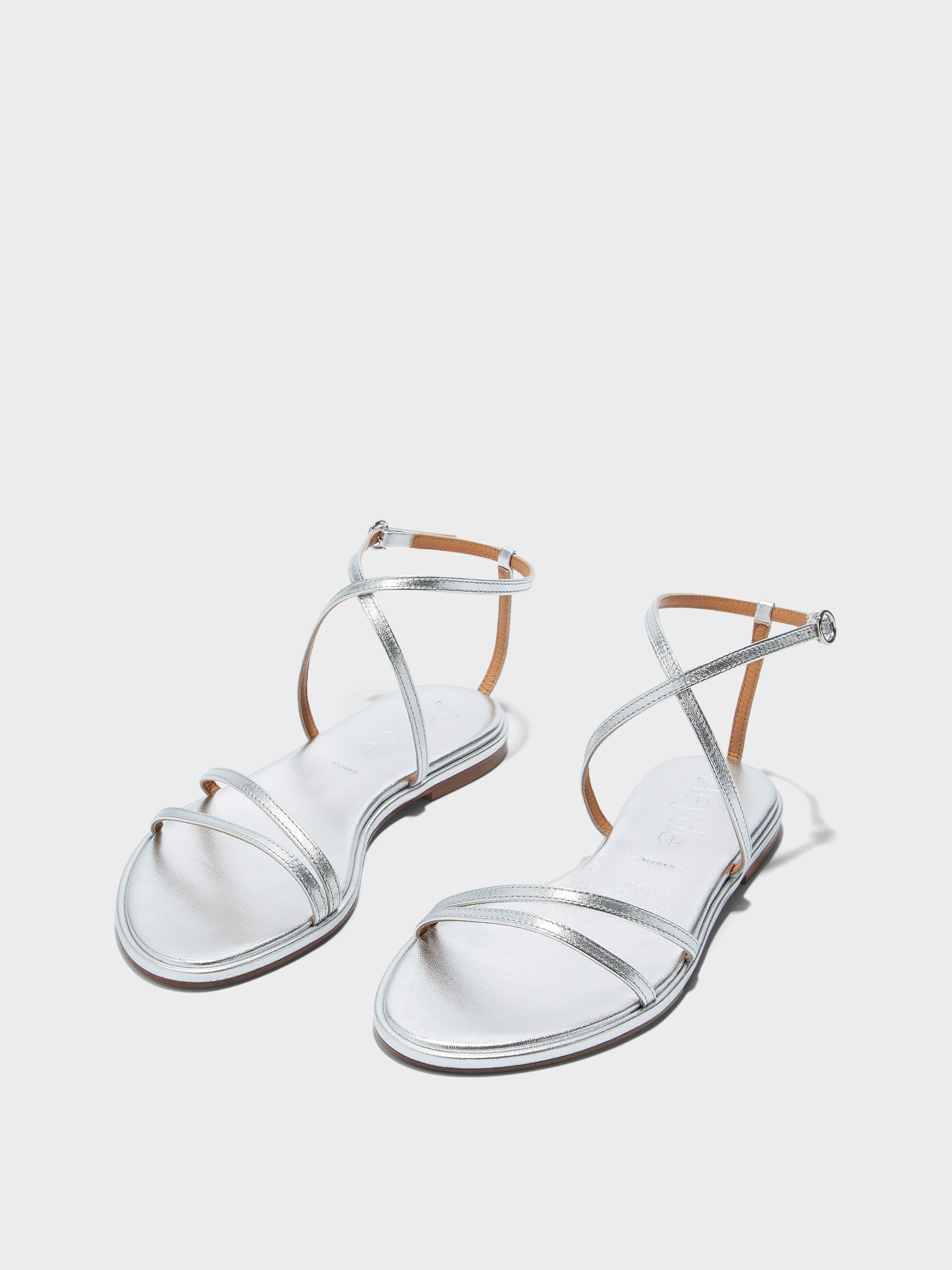 Aeyde | Rabea Leather Flat Sandals for Women | Silver Nappa | Round Toe | Flat Heel | Luxury Materials | Handmade in Italy