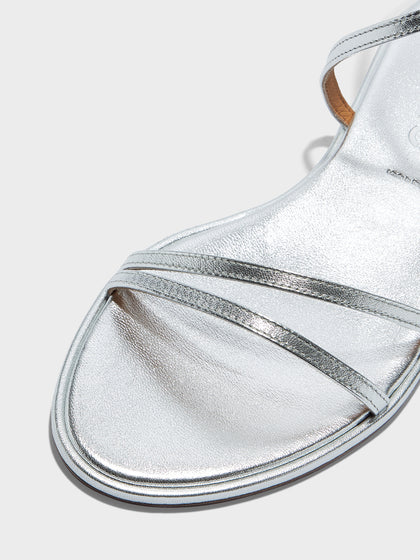 Aeyde | Rabea Leather Flat Sandals for Women | Silver Nappa | Round Toe | Flat Heel | Heel Details