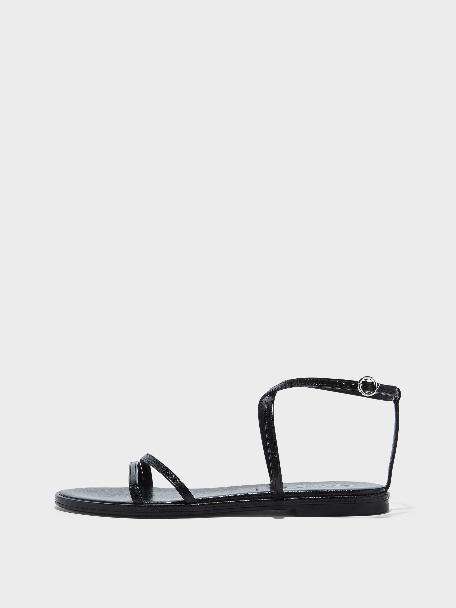 Aeyde | Rabea Leather Flat Sandals for Women | Black Nappa | Round Toe | Flat Heel | Side View