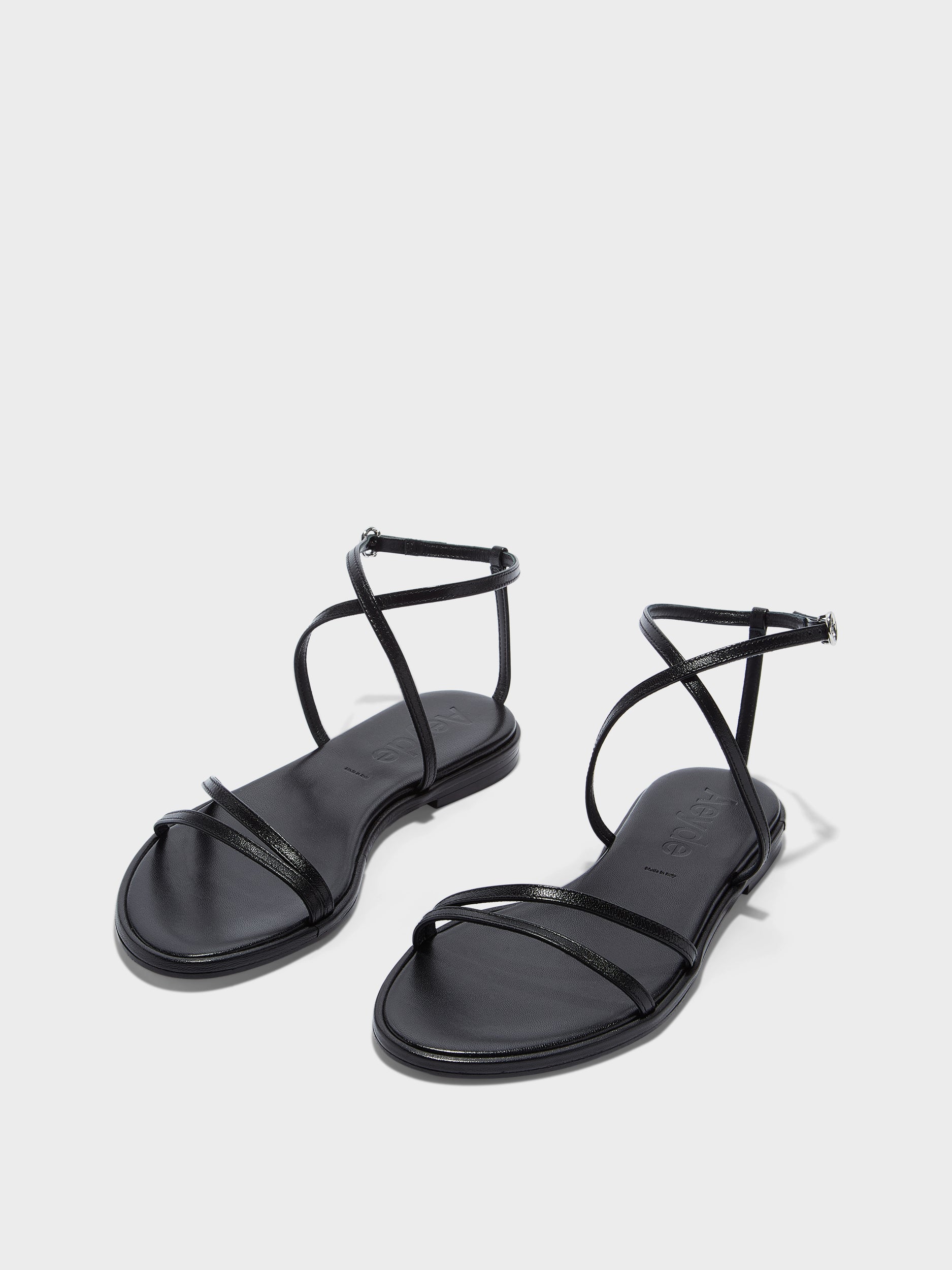 Aeyde | Rabea Leather Flat Sandals for Women | Black Nappa | Round Toe | Flat Heel | Luxury Materials | Handmade in Italy