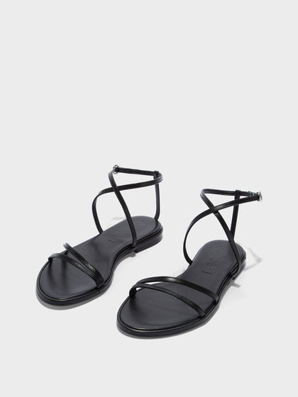 Aeyde | Rabea Leather Flat Sandals for Women | Black Nappa | Round Toe | Flat Heel | Luxury Materials | Handmade in Italy