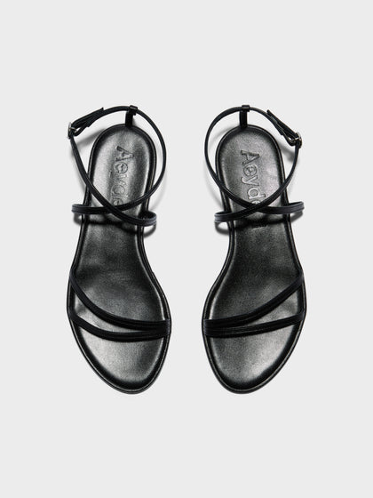 Aeyde | Rabea Leather Flat Sandals for Women | Black Nappa | Round Toe | Flat Heel | Front View