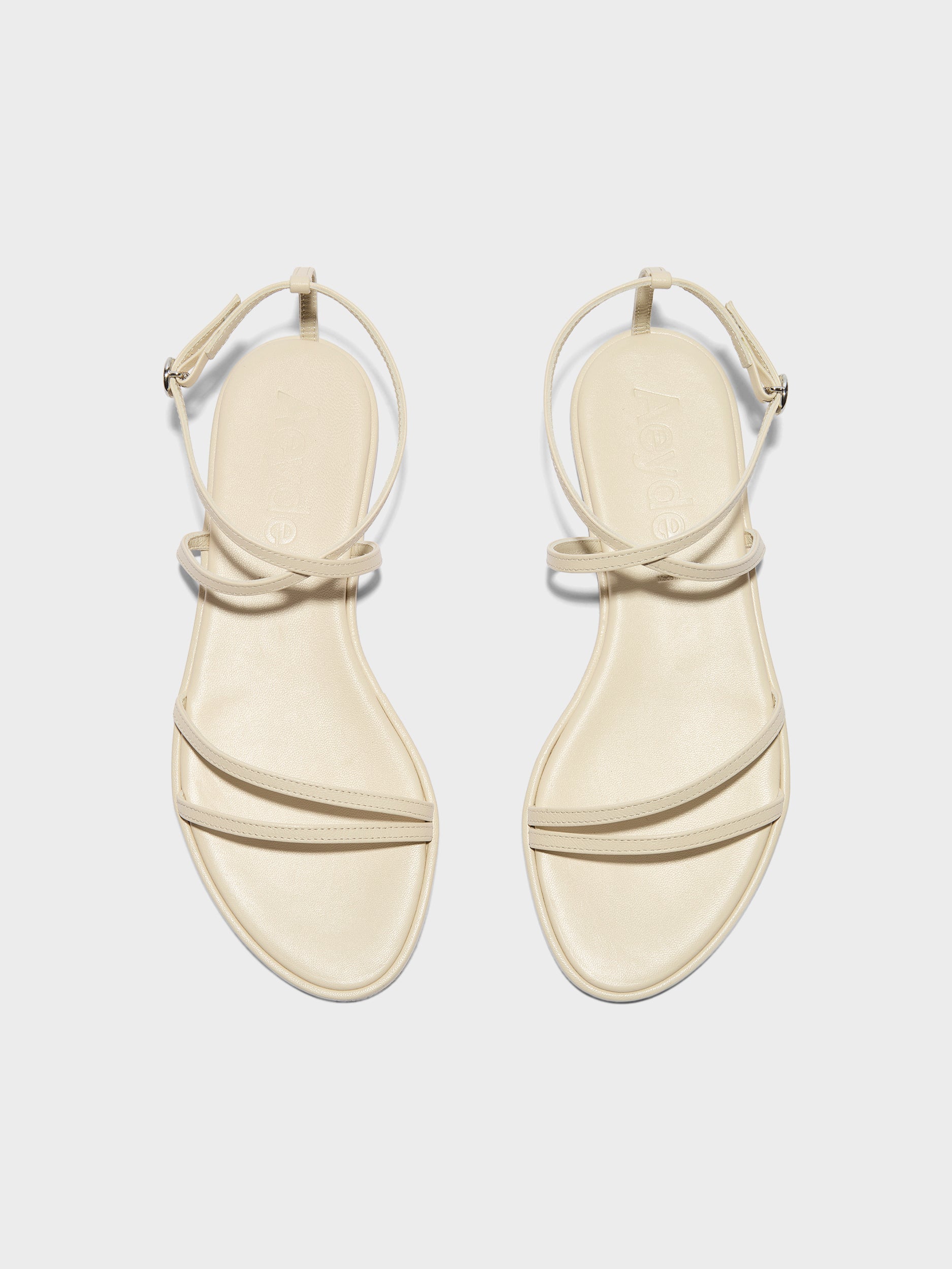 Aeyde | Rabea Leather Flat Sandals for Women | Creamy Nappa | Round Toe | Flat Heel | Front View