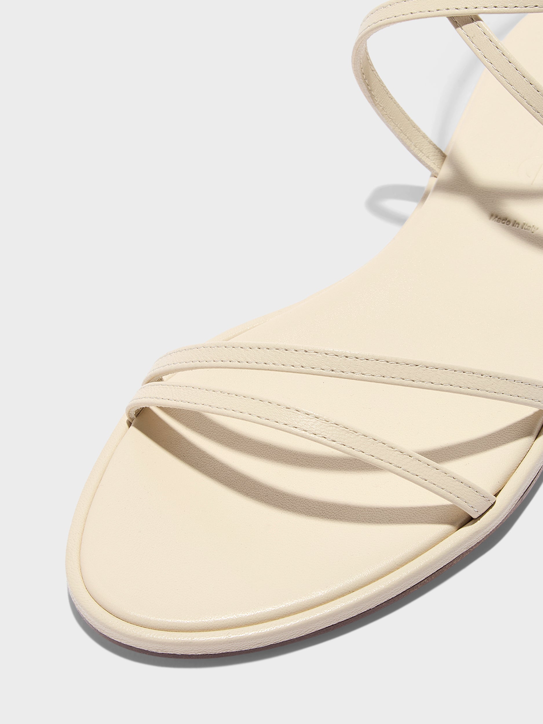 Aeyde | Rabea Leather Flat Sandals for Women | Creamy Nappa | Round Toe | Flat Heel | Heel Details