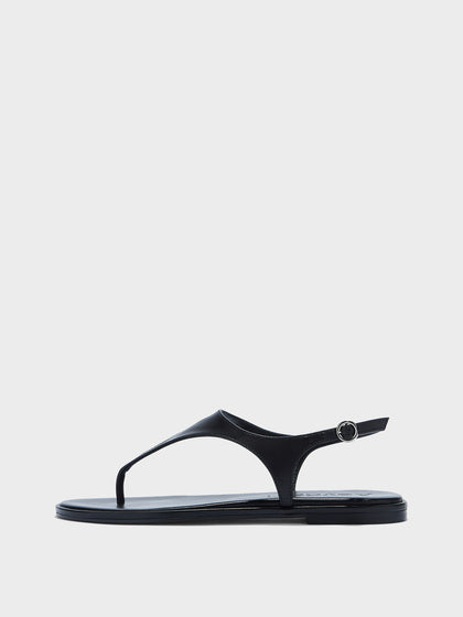 Aeyde | Raine Leather Flat Sandals for Women | Black Nappa | Round Toe | Flat Heel | Side View