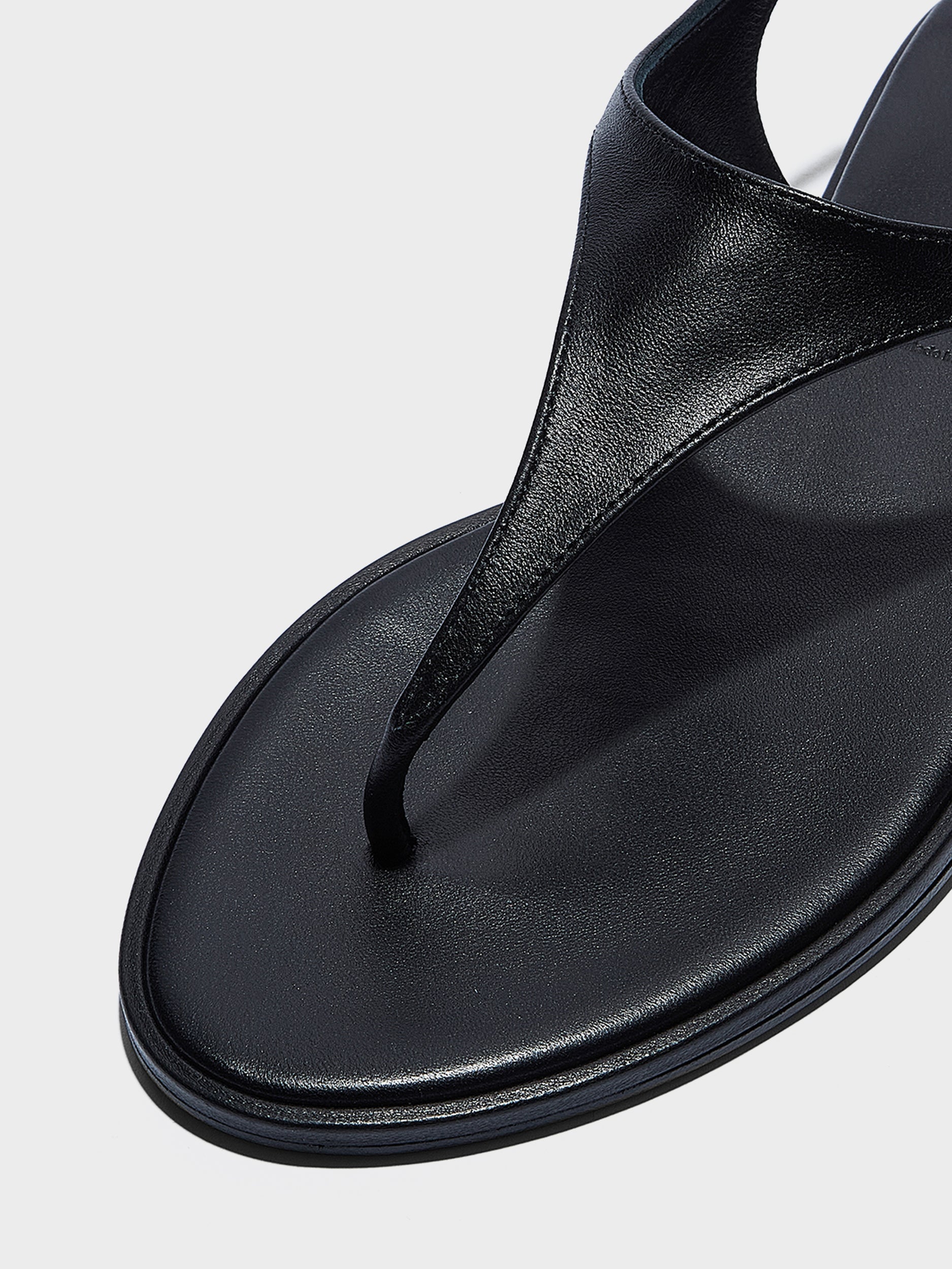 Aeyde | Raine Leather Flat Sandals for Women | Black Nappa | Round Toe | Flat Heel | Heel Details