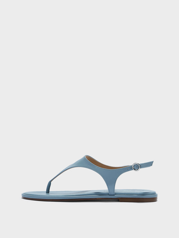 Aeyde | Raine Leather Flat Sandals for Women | Glass Nappa | Round Toe | Flat Heel | Side View