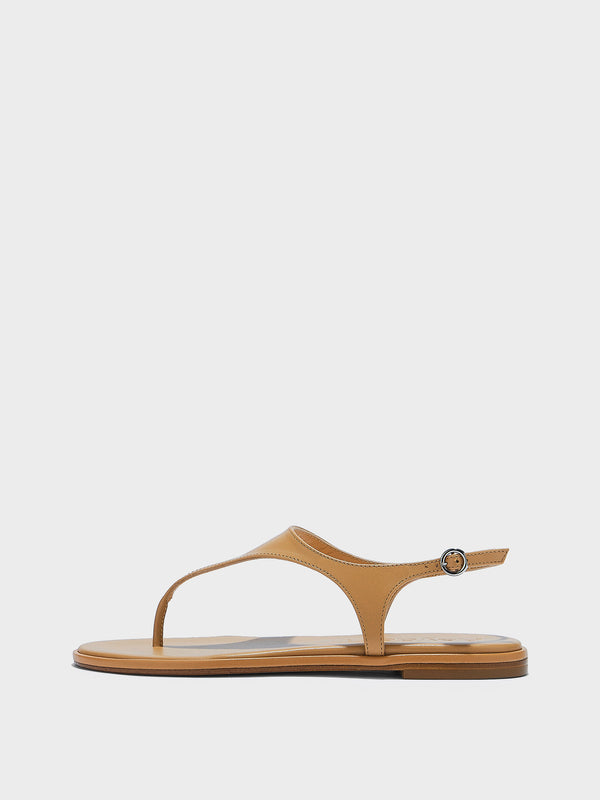 Aeyde | Raine Leather Flat Sandals for Women | Hazelnut Nappa | Round Toe | Flat Heel | Side View