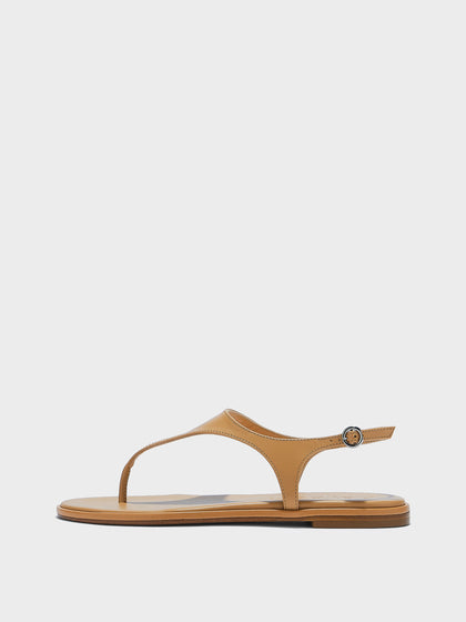 Aeyde | Raine Leather Flat Sandals for Women | Hazelnut Nappa | Round Toe | Flat Heel | Side View