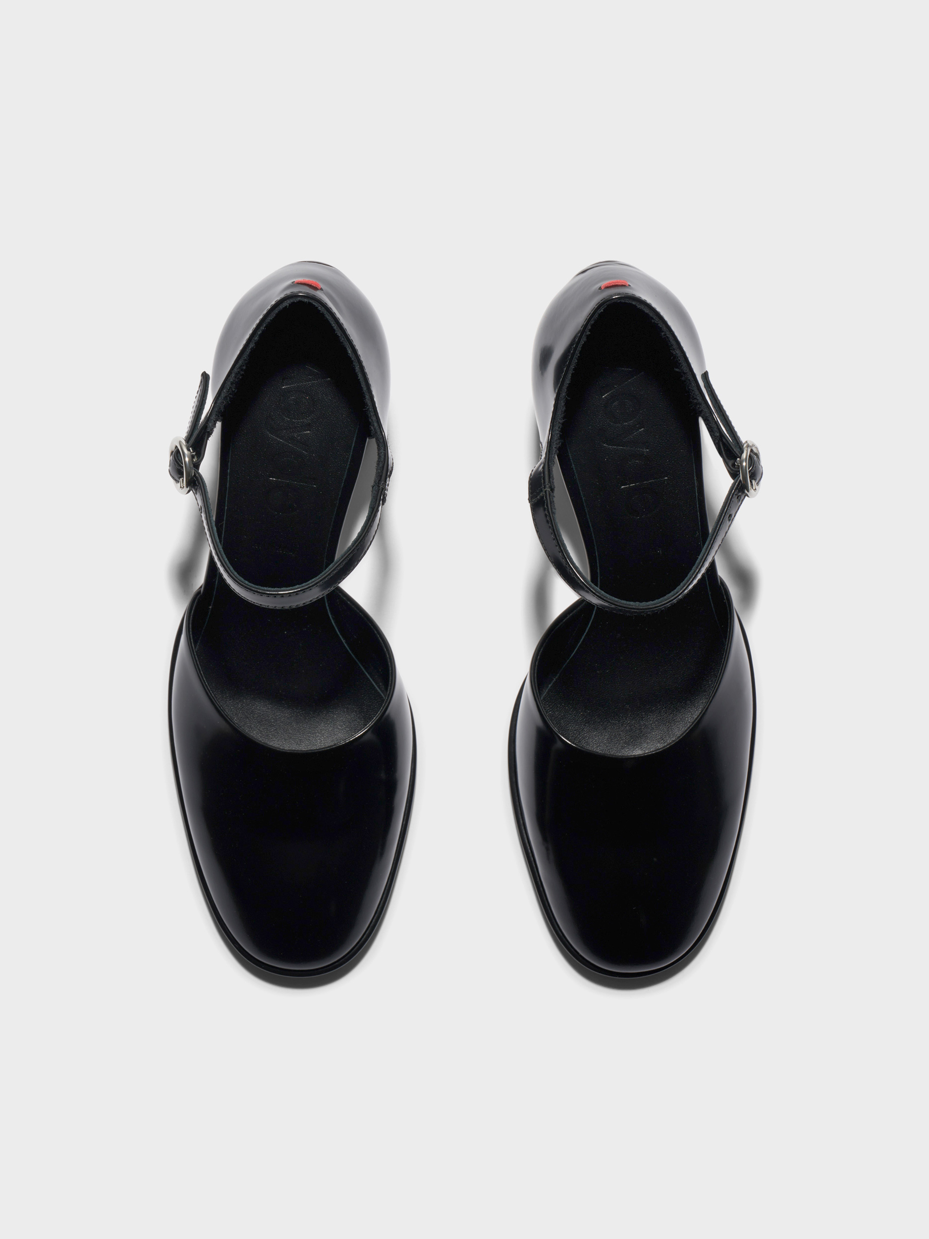 Aeyde | Rana Polido Pumps Leather Pumps for Women | Black Polido | Round Toe | Mid Heel | Front View
