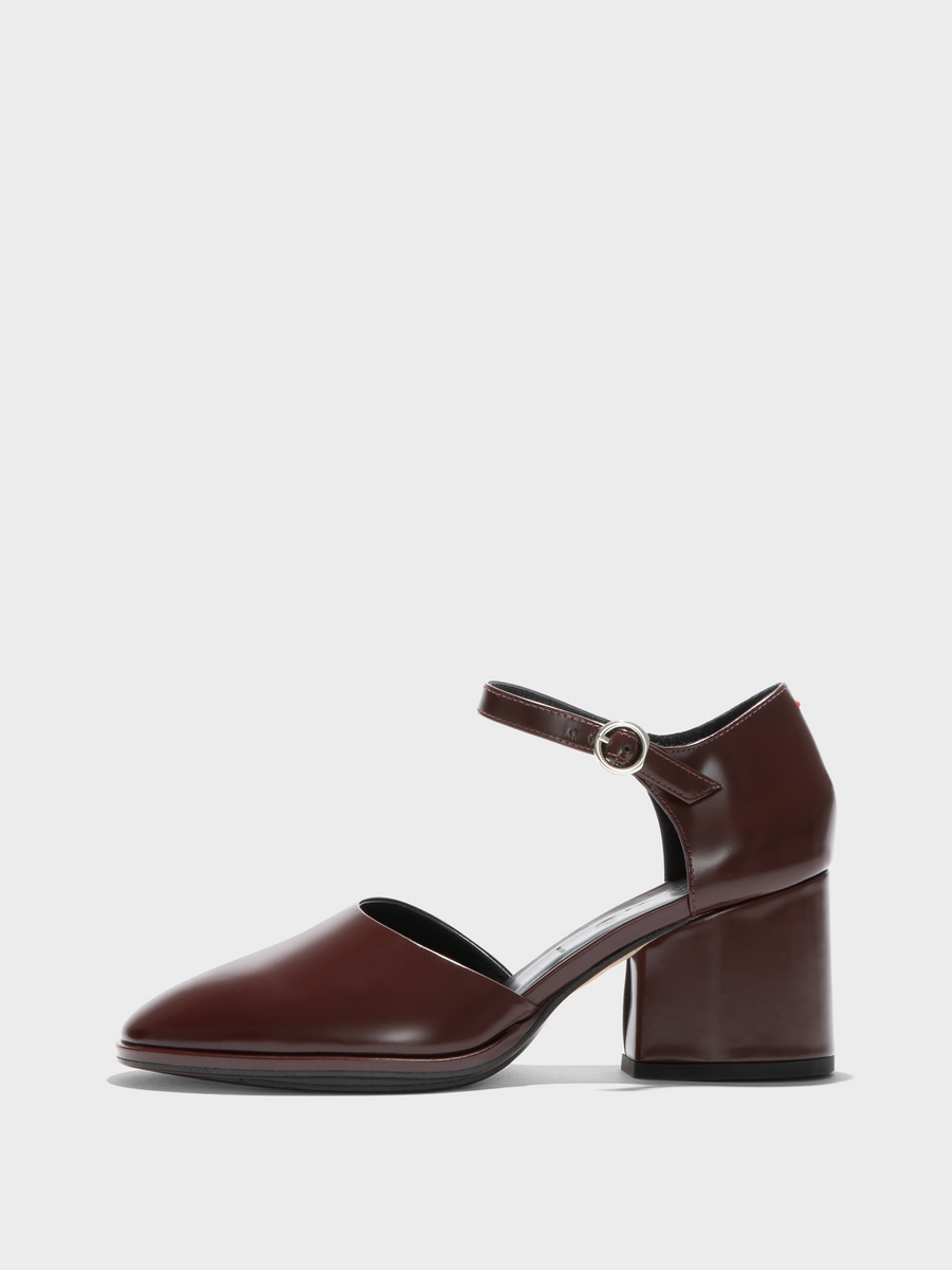 Aeyde | Rana Polido Pumps Leather Pumps for Women | Port Polido | Round Toe | Mid Heel | Side View