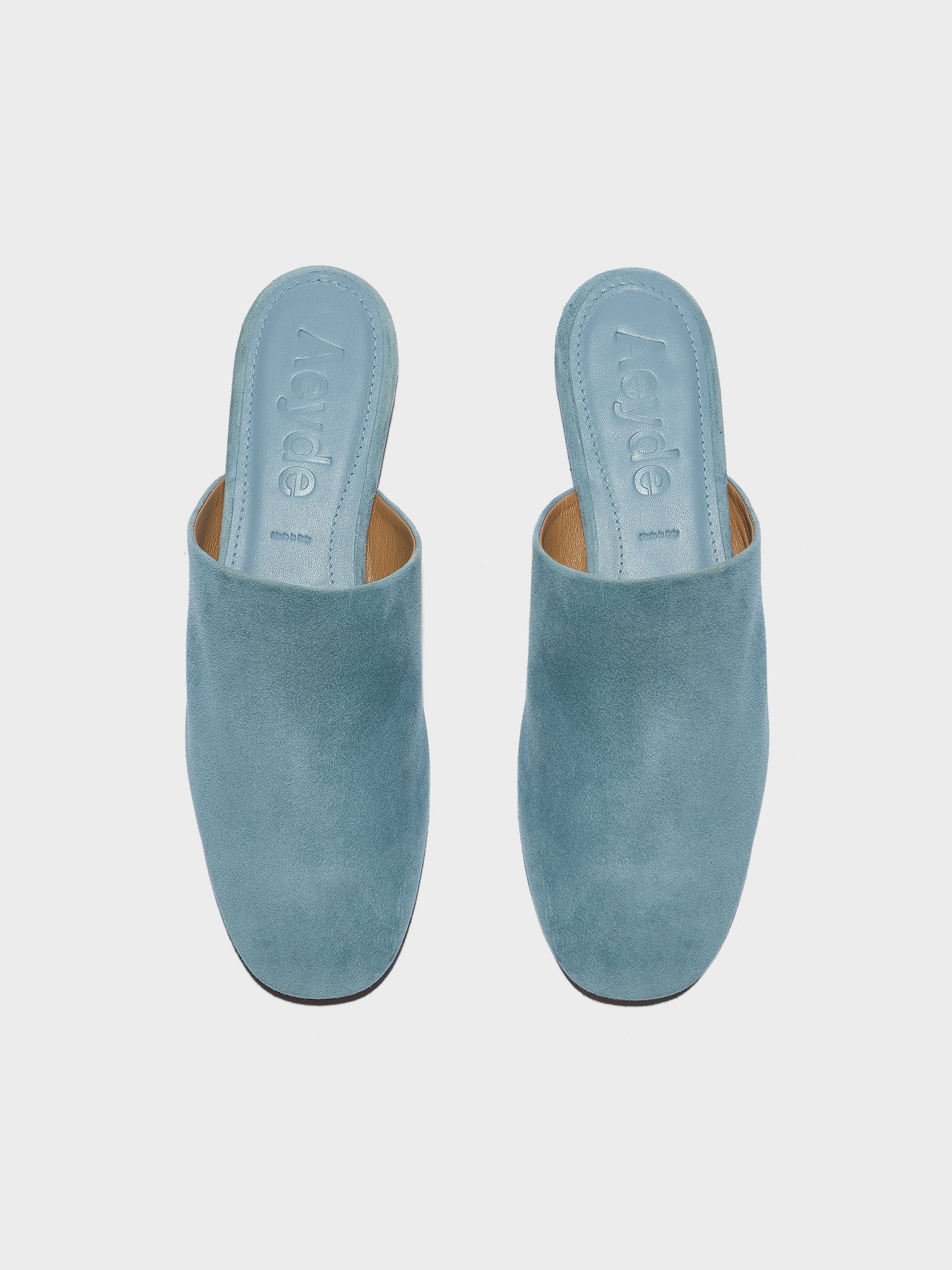 Aeyde | Rega Leather House Slippers for Women | Glass Suede | Round Toe | Flat Heel | Front View